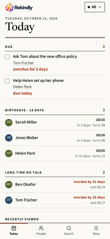 The Today page on a phone.